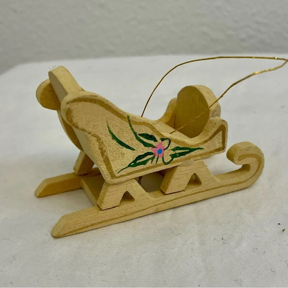 Vintage Russ Country Antique Ornaments Wooden Sleigh Style # BX 2056. - Picture 7 of 10